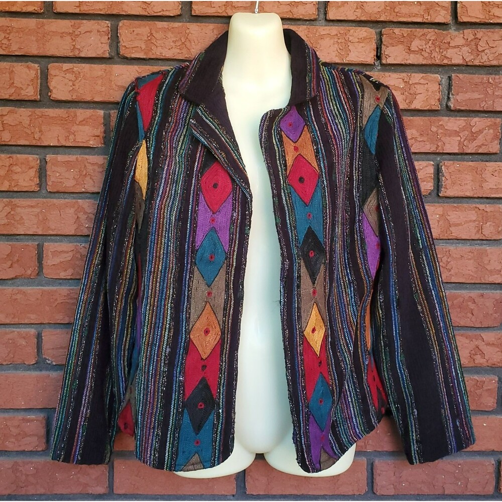 VTG Tapestry Jacket Women S Anu by Natural Colorful Art to Wear Boho Indie Artsy